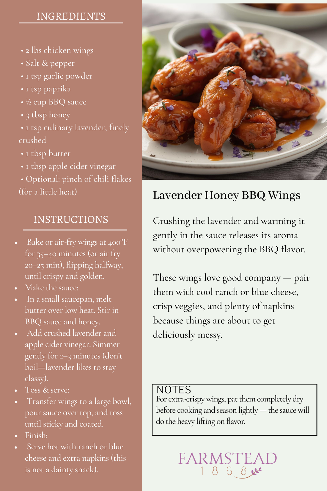 Lavender Honey BBQ Wings Recipe for Superbowl